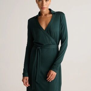 Quince 100% Silk Evergreen Wrap Dress